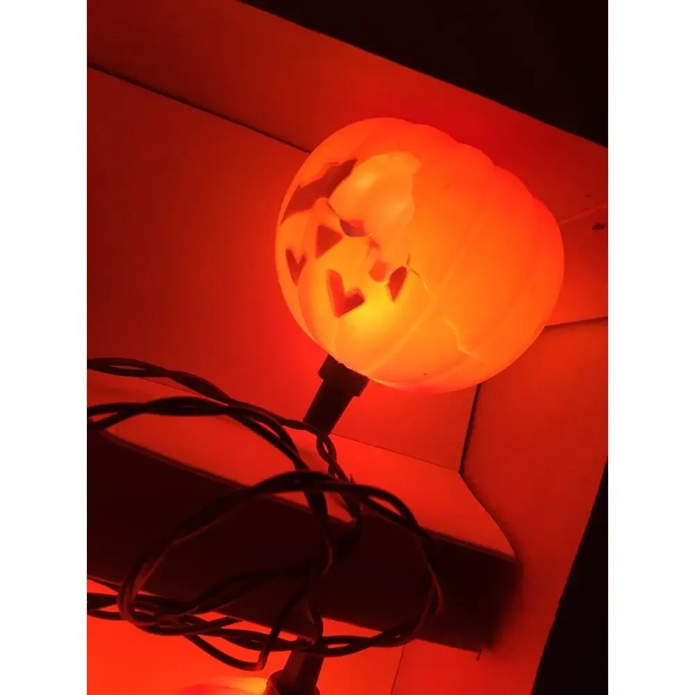 Vintage Halloween Jack O Lantern Pumpkin Light String Blow Mold 2 Sets